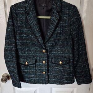 Talbots Women's Black and Teal Textured Blazer